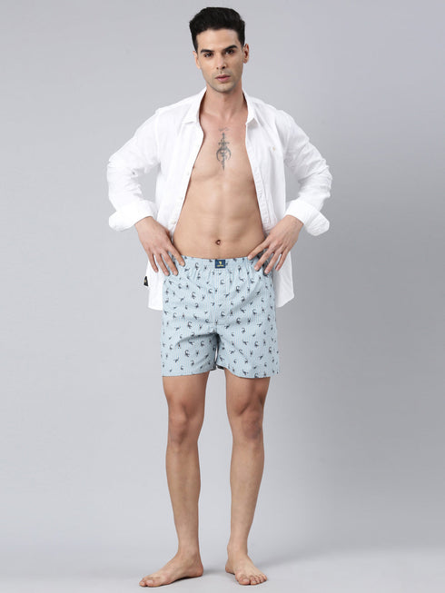 Blue Printed Pure Cotton Boxer